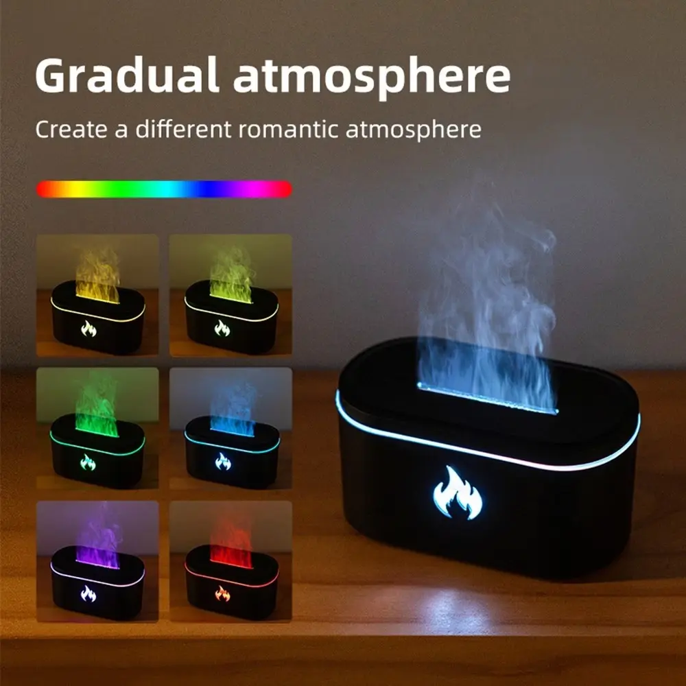 1pc 200ml Mini Flame Ultrasonic Aroma Diffuser, 7 Colors Lighting Aromatherapy Diffuser Machine, Portable USB Powered Essential Oil Desktop Diffuser Air Humidifier for Bedroom, Living Room, Decorate Home Environment