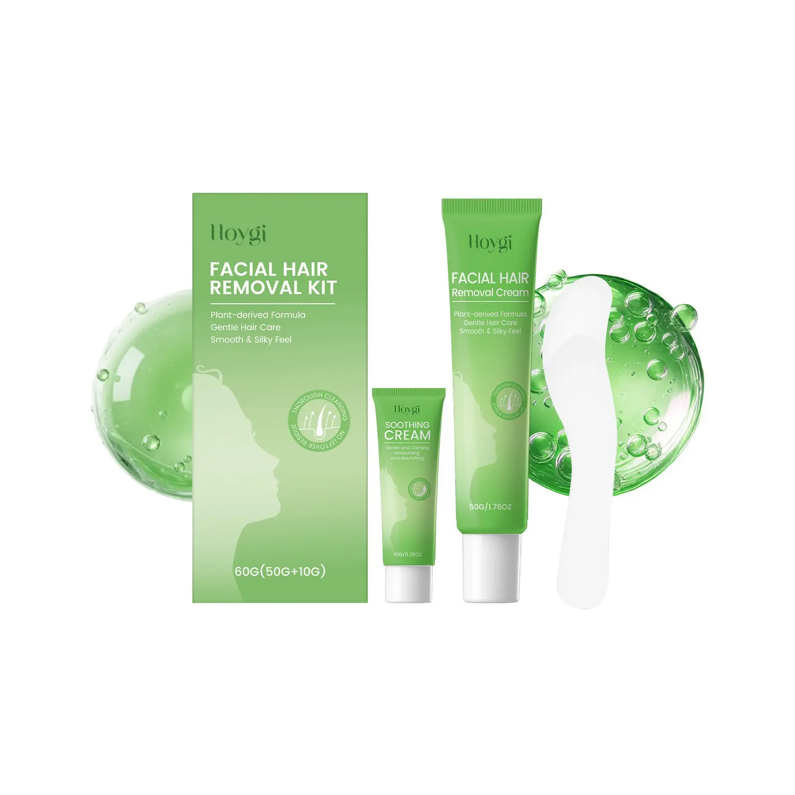 Soothing Facial Hair Removal Cream Complete Set, Infused With Centella Asiatica Extract, Mild Irritation-Free Formula Gently Clear Facial Peach Fuzz, Comfortable Face Depilatory Treatment For Daily Beauty Use