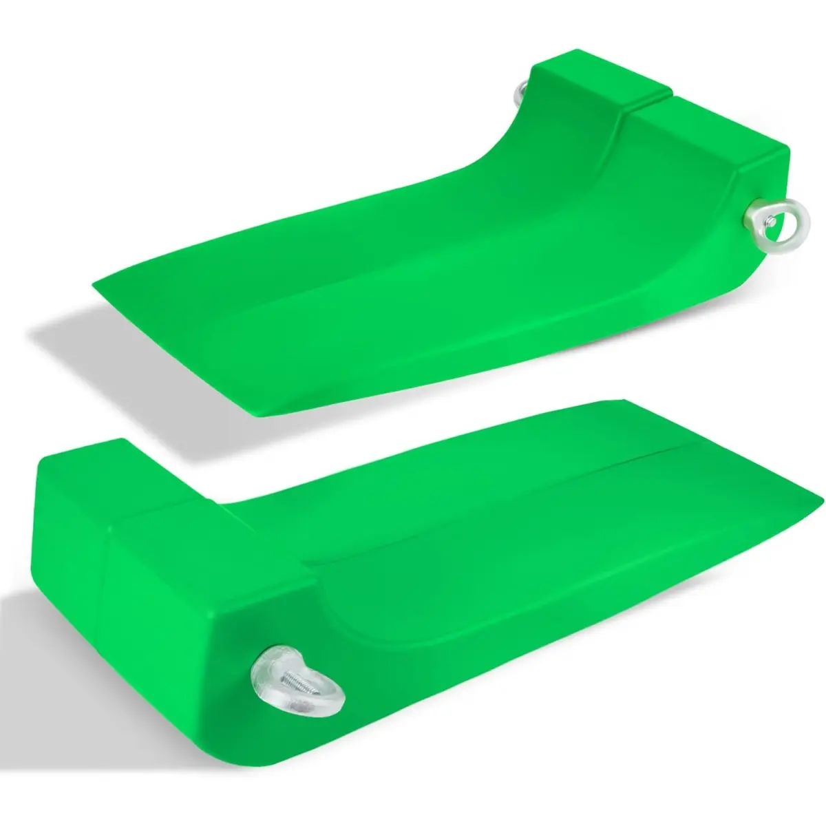 4-Pack Heavy Duty Plastic Tire Skates for Tow Trucks - 16,000 lbs Working Load, 4,000 lbs Per Skater, 3.2"-6.4" Wide Fit, High Vis Safety Green, Portable, Adjustable for Flatbed Trailers, Durable, Metal Ring & Press Hook Equipped