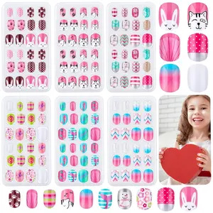 Press on Nails, 144Pcs Girls False Nails Artificial 1 Nail Tips Pre Glue Stick on Short Nails Decoration Gift for Teens Girls
