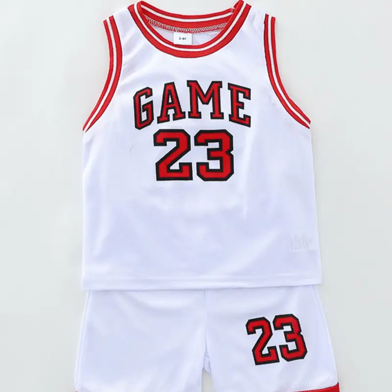 Two-Piece Set Boy's Basketball Jersey Set, Contrast Binding Sleeveless Basketball Vest & Shorts, Summer Clothes for Kids Outdoor Sports, Kids Clothing, Basketball Wear