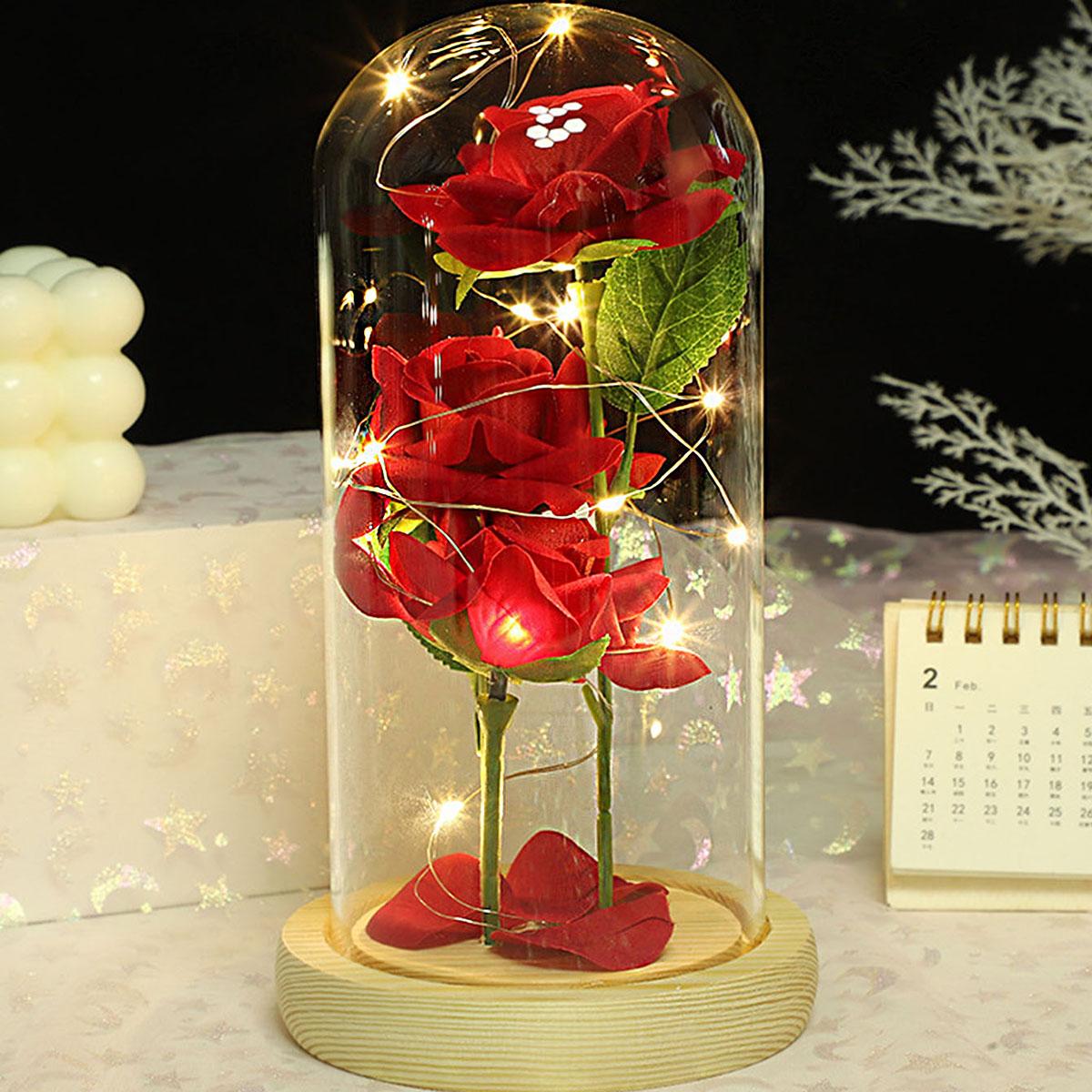 Artificial Rose Design Night Light Glowing Led Lights, Creative DIY Spring Bouquet Gift Night Light, Home Decoration Flower for Living Room Bedroom Desktop Ornaments