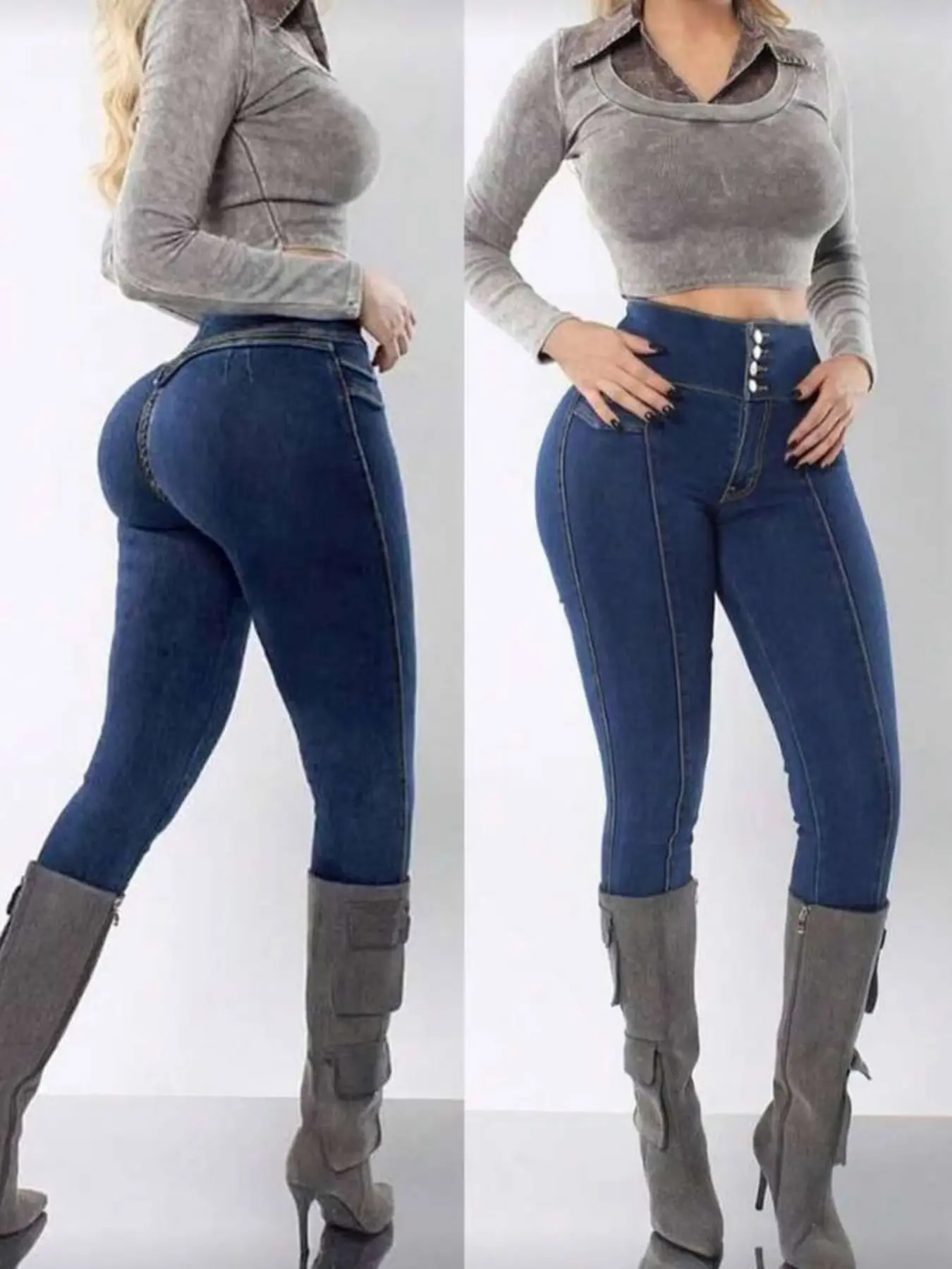 Women's High-Waisted Stretchy Skinny Denim Jeans, Four-Button Tight Fit, Butt-Lifting Slimming, Fashionable and Sexy, All Seasons Casual Wear