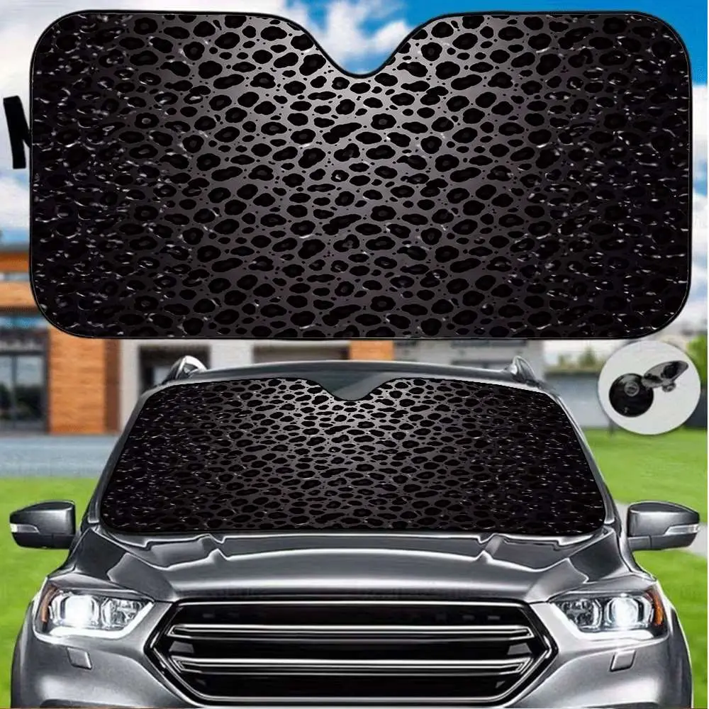 1pc Black Leopard Print Cover That Protects Against Wind And Sun, Offers UV Shielding to Keep Vehicle Cool, Can Be Folded for Convenient Storage As an Interior Accessory, Sunshade for Car Windshield, Windshield Shade Protector