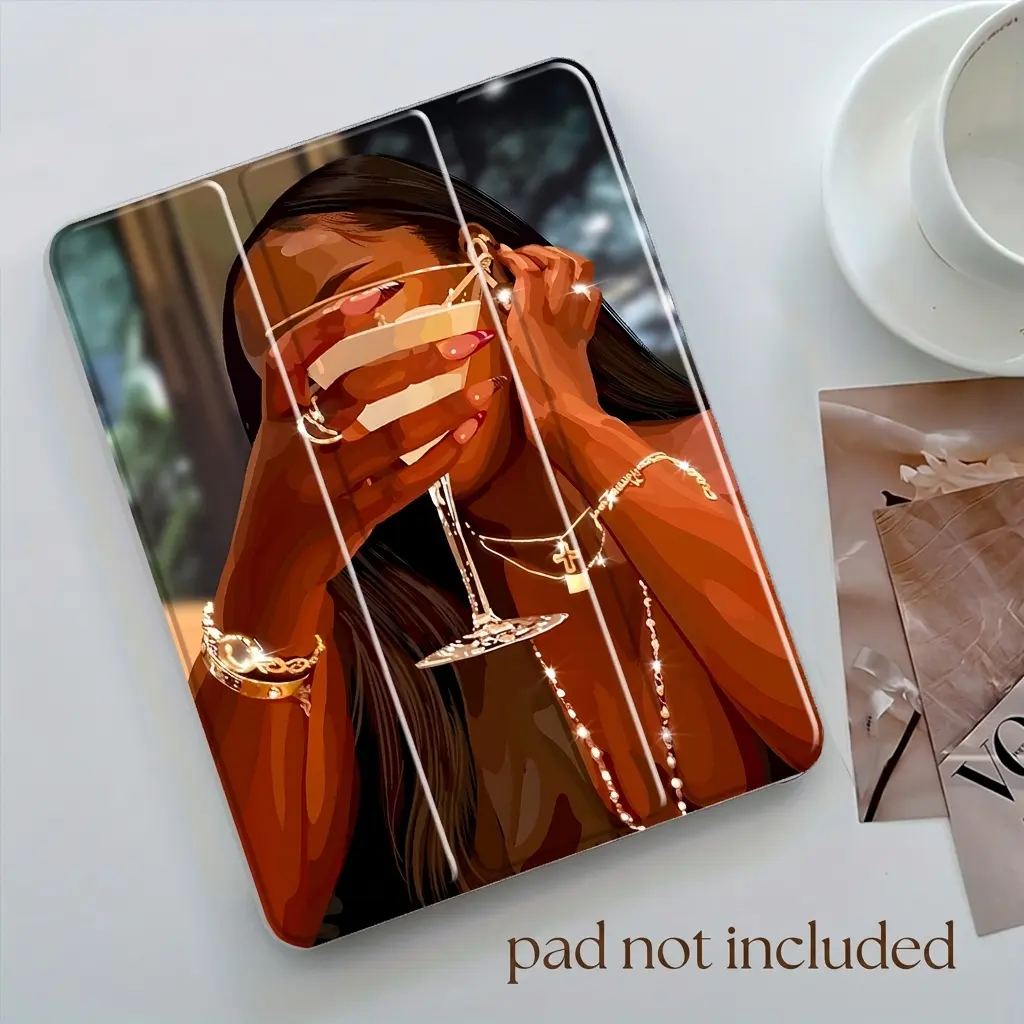 Cocktail Lady Design 3-tiered stand iPad case, for iPad, Tablet Accessories, Transparent Acrylic Hard Back Panel With Pencil Slot, for All iPad models, Scratch-resistant Ultra-thin Protective Case, Shock-resistant Full Cover Offices Schools Home