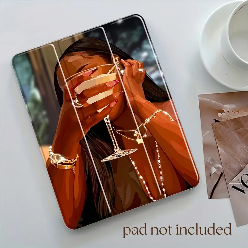 Cocktail Lady Design 3-tiered stand iPad case, for iPad, Tablet Accessories, Transparent Acrylic Hard Back Panel With Pencil Slot, for All iPad models, Scratch-resistant Ultra-thin Protective Case, Shock-resistant Full Cover Offices Schools Home