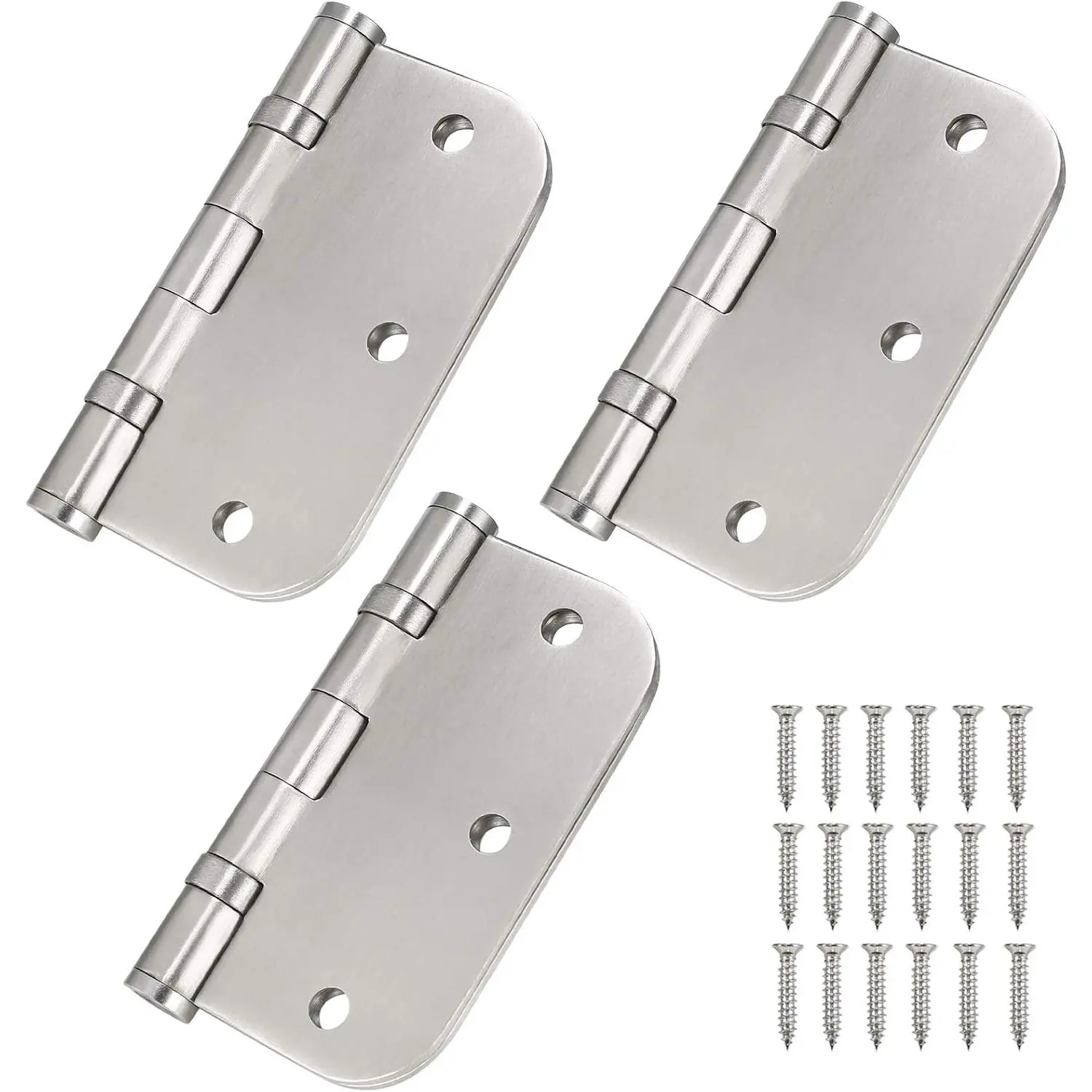 Stainless Steel Door Hinges, 3.5''X 3.5'' Ball Bearing Hinges, Commercial Grade Heavy Duty with 5/8 Inch Radius Corners, 3 Pack ()