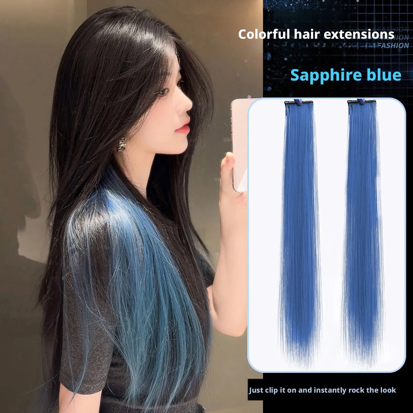 Highlighted hair extensions, ear-hanging one-piece hair extensions, colorful long and short hair gradient invisible seamless hair extensions