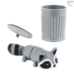 3D Printed Hinge Raccoon Toy, Novel Stress Relief Toy, Chain Raccoon and Trash Can Set, Jointed Cute Animal Decor Collection Craft