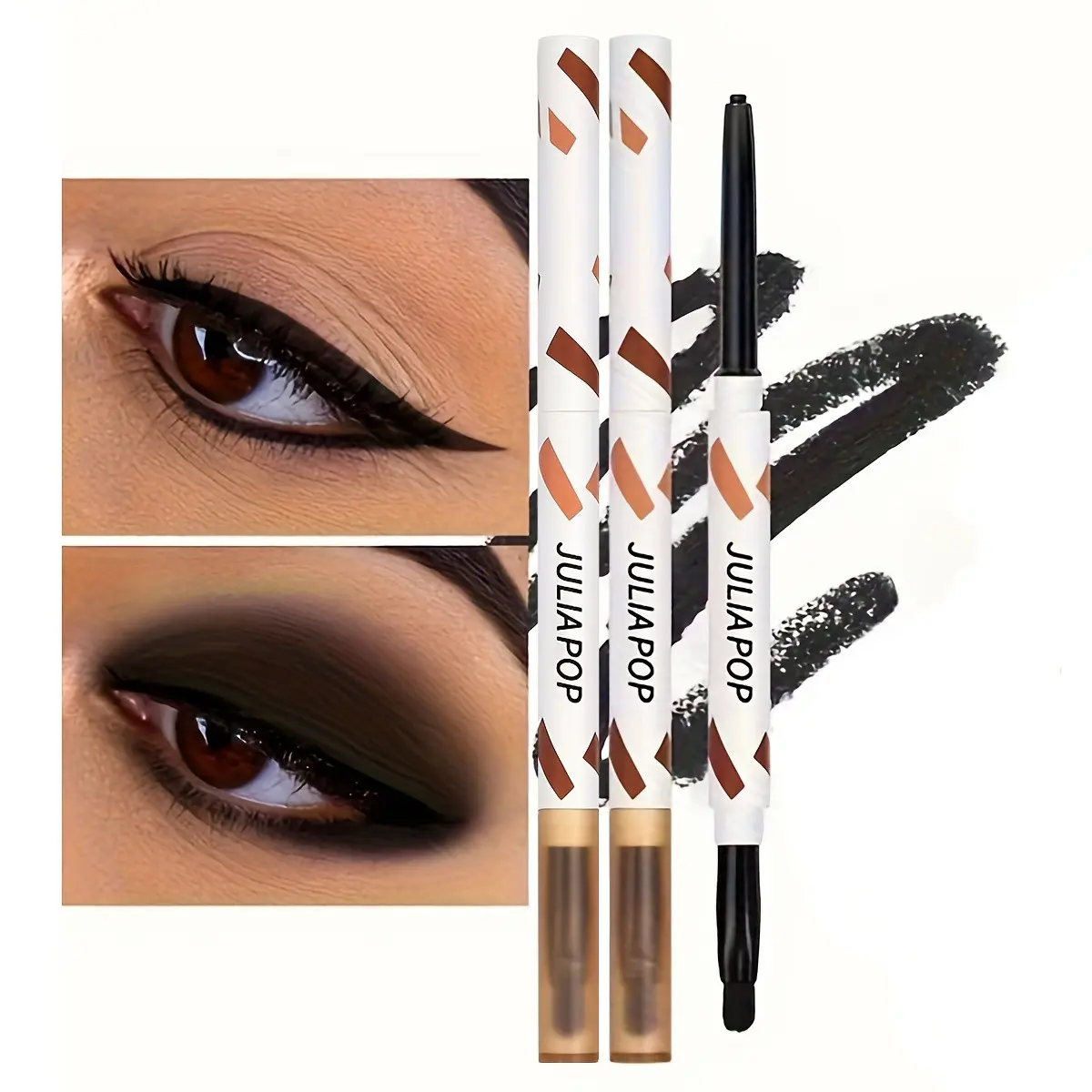 3-Pack Smoky Shadow Eyeliner Gel Pencils, Smooth Texture, Easy Deep Smoke Makeup, Dual-Ended Brush Design, Quick Elegant Eye Makeup, Eye Makeup Product