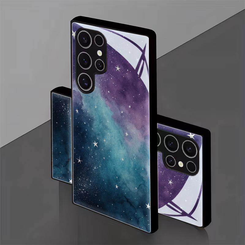 Phone Case - A Whimsical Watercolor Nebula Twirling Among Stars, Encased in a Black Tempered Glass Shell Designed for Samsung Galaxy S26 S25 S24 S23 S22Pro S21 S20 Fe Plus Ultra Pro A56 A55 A54 A53 A52 A51 A36 A35 A34 A32 A26 A25 A24 A23 A16 A15 A14 A06