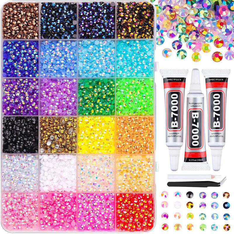 32000Pcs 40 Colors Jelly Rhinestones 3mm Multicolor Resin Flatback Gems for Diamond Art Bedazzler Kit with 3Pcs 10ml B7000 Jewelry Glue for Crafting Book Shoes Nail Art Glitter Bedazzling valentine's gift for bf valentine gifts valentine's classroom gifts