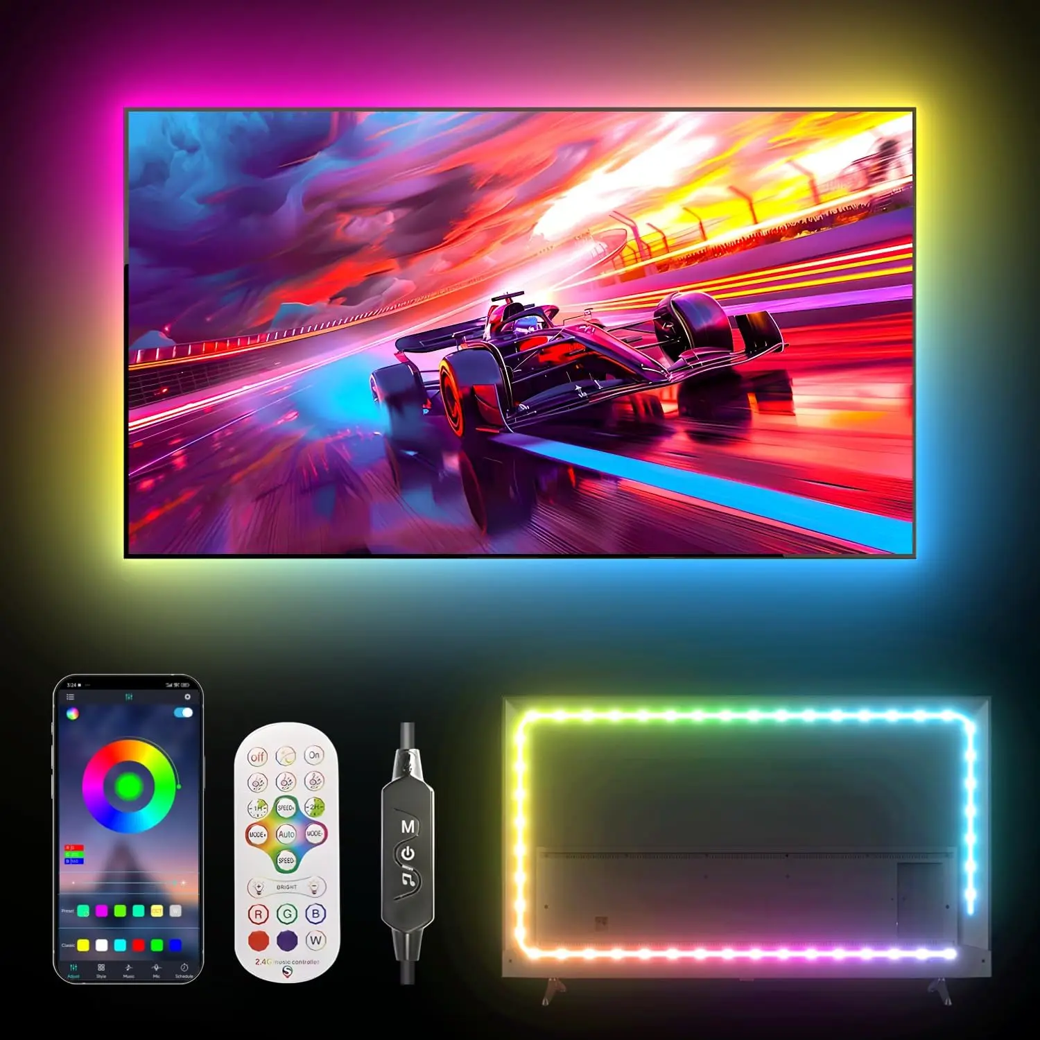 LED Lights for TV,9.84FT RGB TV Lights Backlight Behind,for 23-43 Inch,Smart APP Remote Control,with Remote,Music Sync,USB Powered,for Bedroom/Gaming
