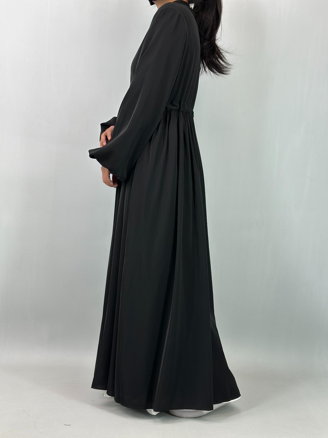 Women's Solid Color Belted Arabian Dress, Elegant Long Sleeve Round Neck Dress for Daily Wear, Ladies Islamic Clothing for All Seasons, Modest Abaya Dress