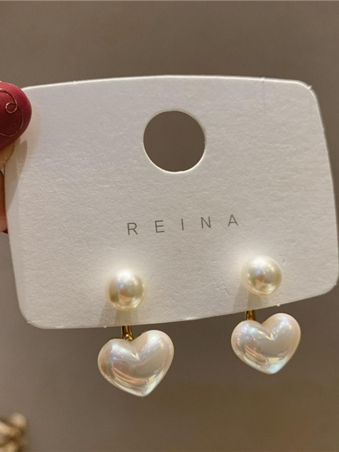 Faux Pearl Heart Design Dangle Earrings, Dangling Earrings, High Quality Earrings, Heart Shaped Earrings, Elegant Jewelry for Women, Trendy Jewelry Gift for Party and Daily Life, Minimalist Aesthetic Jewelry Gift, Dainty Fashion Jewelry