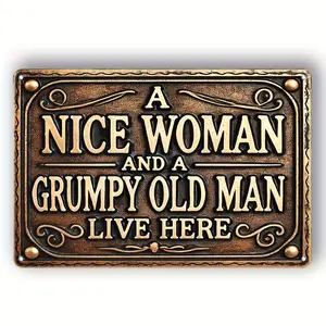 1pc A Gentle Lady And a Grumpy Old Man Live Here - Humorous Metal Sign, Suitable for Home, Bar, Man Cave, Garden, Farm, Multi-Functional Wall Hanging Board, Pre-Drilled for Easy Installation
