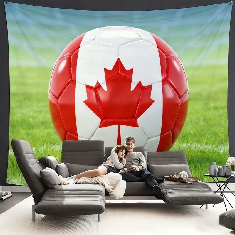 1 pc microfiber Canada Themed World Cup Tapestry Living Room Wall Hanging Soccer Ball Design Sports Decor for Bedroom Dining Room Outdoor Activities Holiday Atmosphere Booster Home Ornament for Football Fans Room Decoration Tapestry Background Cloth Hangi
