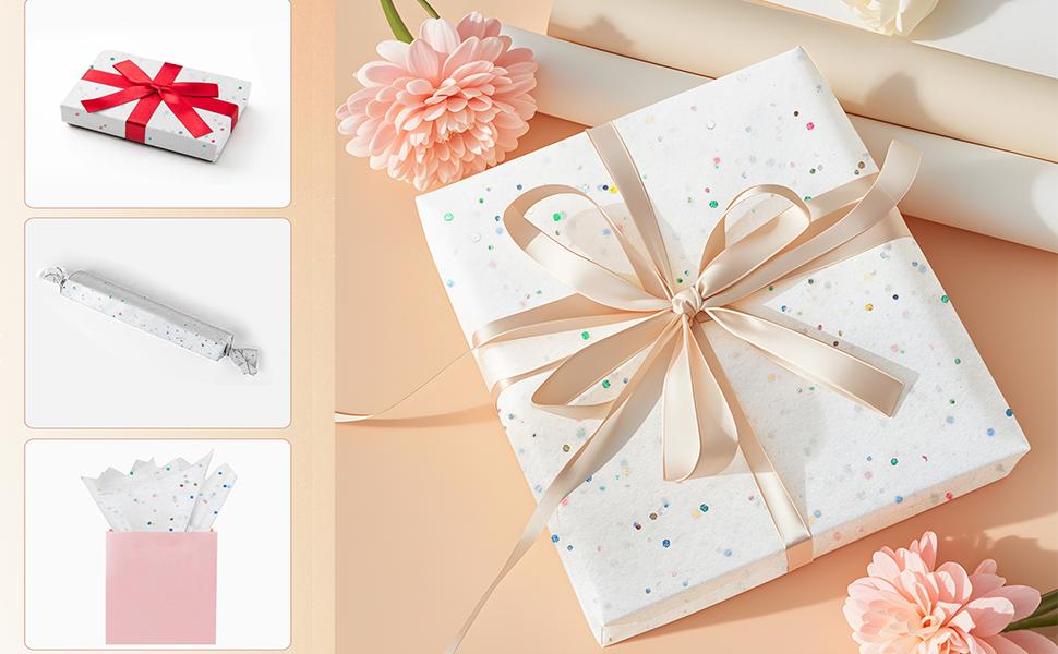 White Glitter Tissue Paper for Gift Bags 36 Sheets 14x20 Inch - Recyclable Wrapping Paper for Weddings, Birthdays, Party & Festival Decorations DIY Craft Supplies