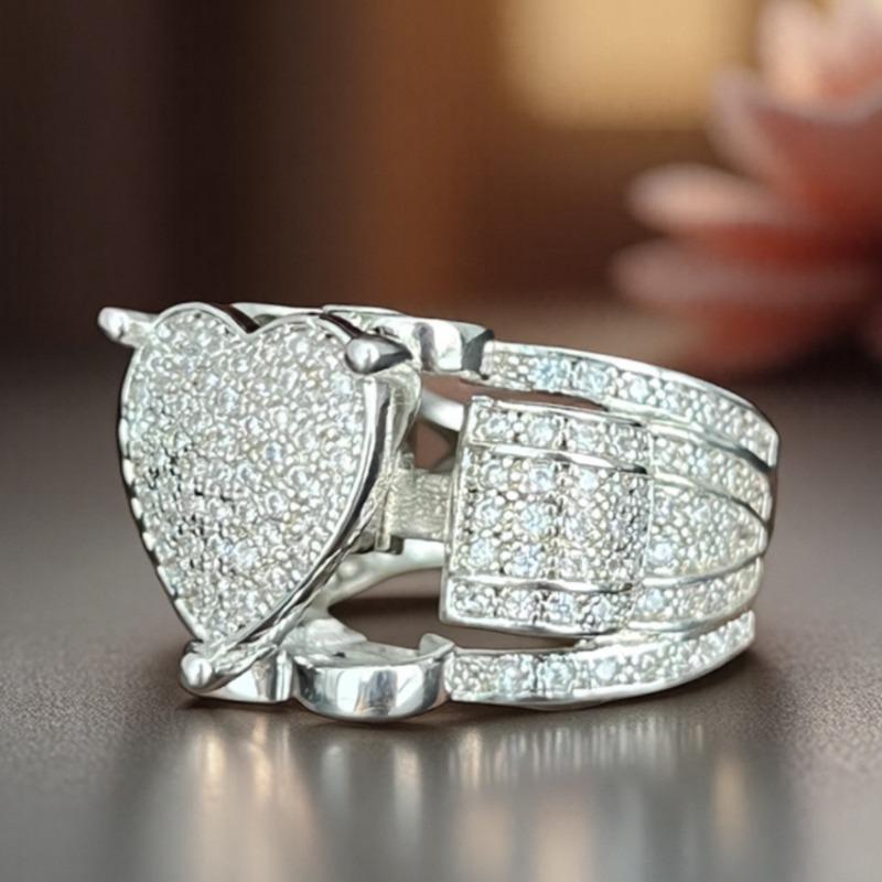 Gothic Heart-Shaped Hip-Hop Cubic Zirconia Ring Unisex Design Suitable for Wedding Engagement Anniversary Ideal Gift for Valentine's Day Mother's Day Daily Casual Fashion Jewelry