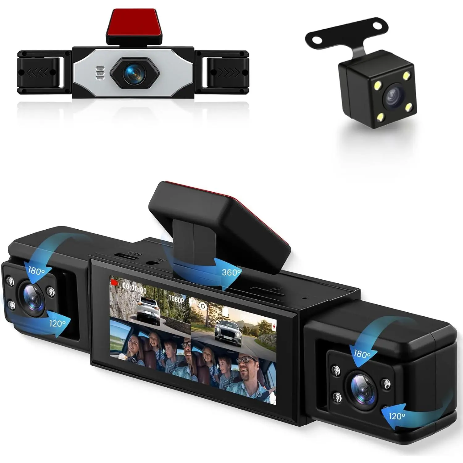 4-Channel 360° Car Dashcam Set, 1080P Front & 480P Rear/Left/Right Car Cameras, 3.16-Inch IPS Screen, Loop Recording, Motion Detection, 24/7 Parking Guard, Reversing Assistance (No Memory Card Included), Cameras In Cars
