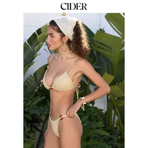Cider V-neck O-ring Lettuce Trim Triangle Bikini Set
