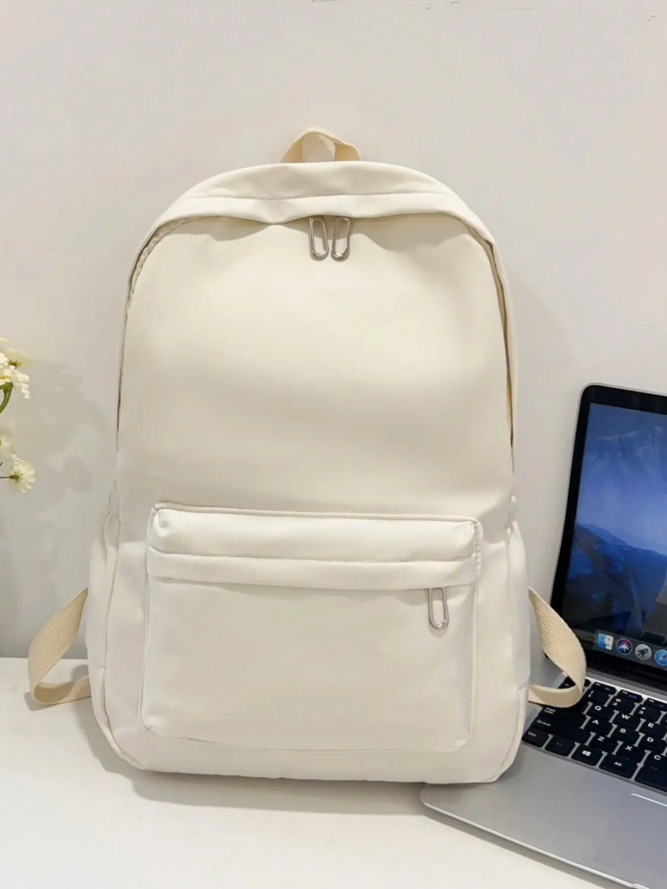 Navy Simple Shoulder Bag, Waterproof Lightweight Nylon Material, Multiple Pockets Large Capacity, Fresh Korean Style, Daily Use Backpack, Student Backpack