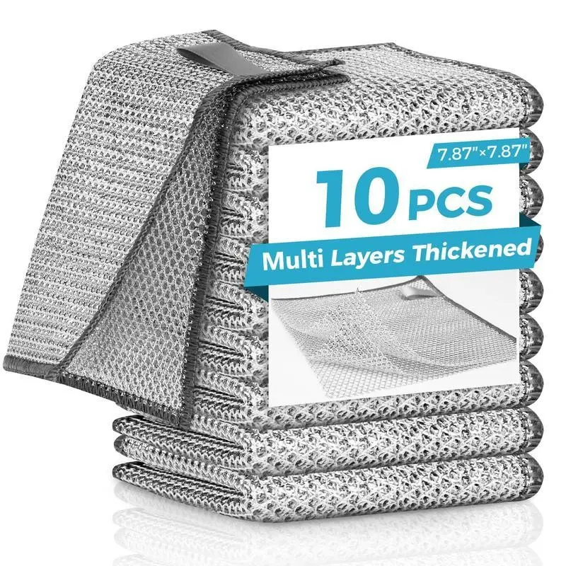 Multipurpose Non-Scratch Wire Dishcloths - 10 Counts Double Layer Reusable Cleaning Cloths for Sinks Pans & Dishes Washable Durable 7.87"x7.87" Multi Layers ThickenedGift