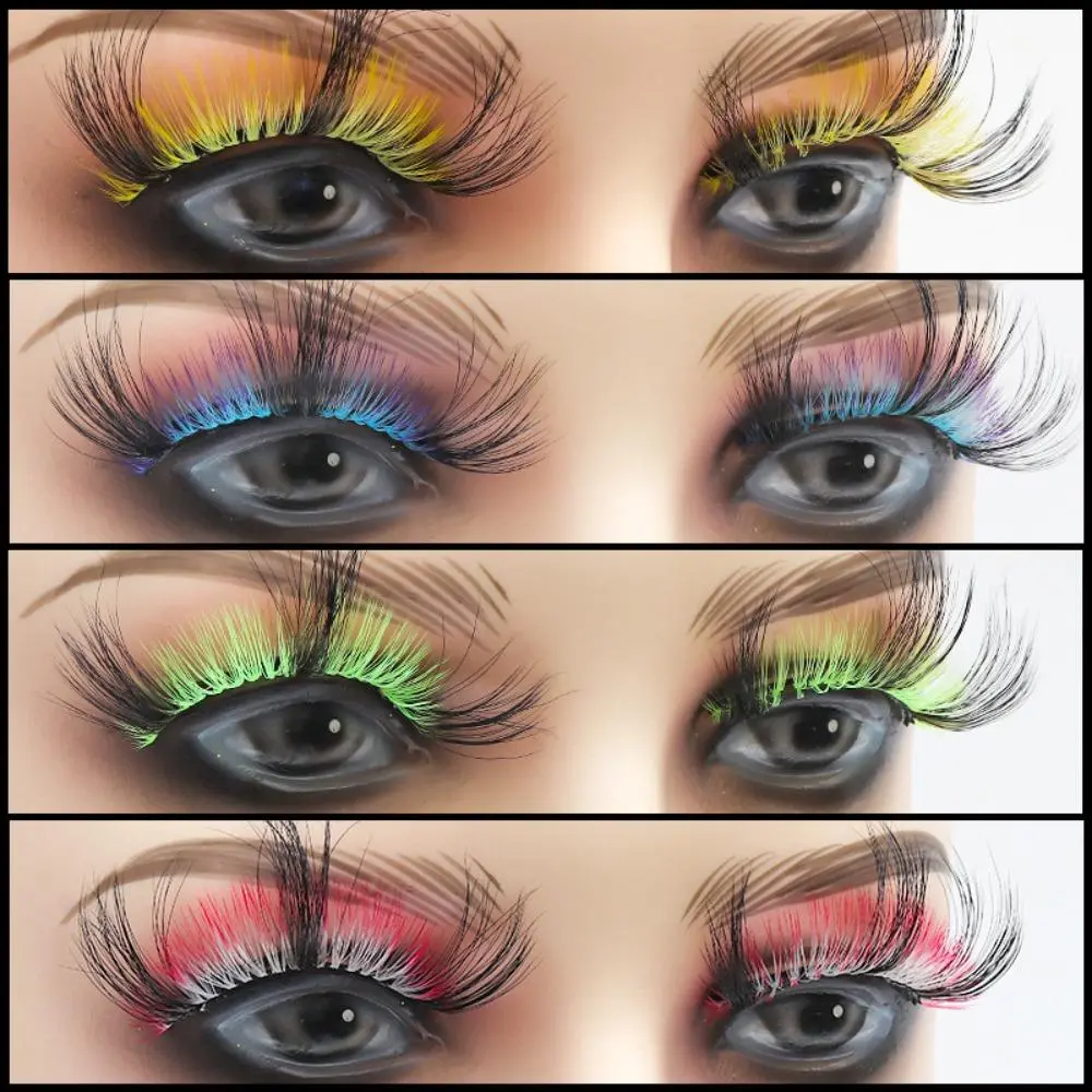 25mm Colored False Eyelashes, Realistic Soft Fiber Voluminous Curly Extra Long Strip Lashes, Bold Eye Lashes for Dramatic Smoky Eye, Stage & Party Makeup