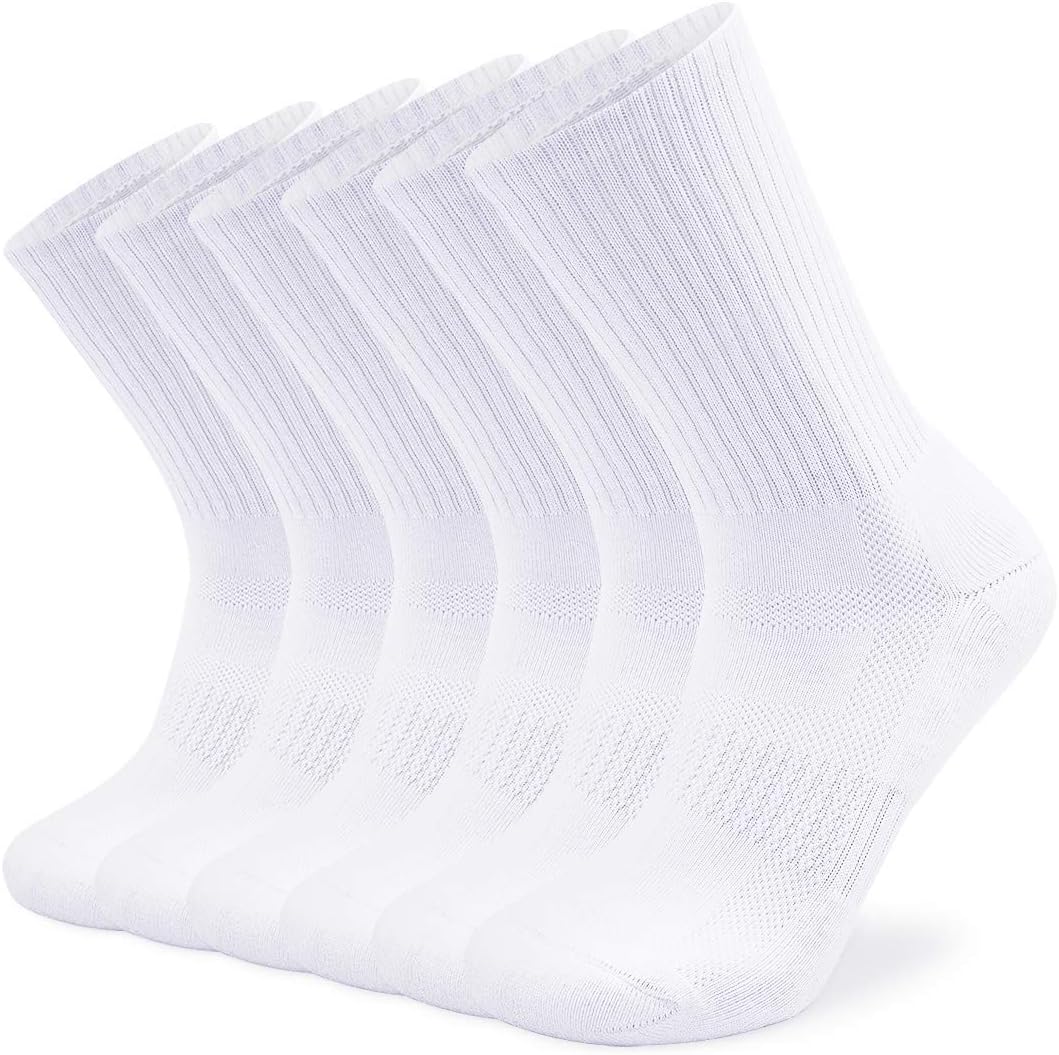 Unisex Cushioned Crew Training Athletic Socks Men & Women with Combed Cotton Moisture Wicking Breathable Performance