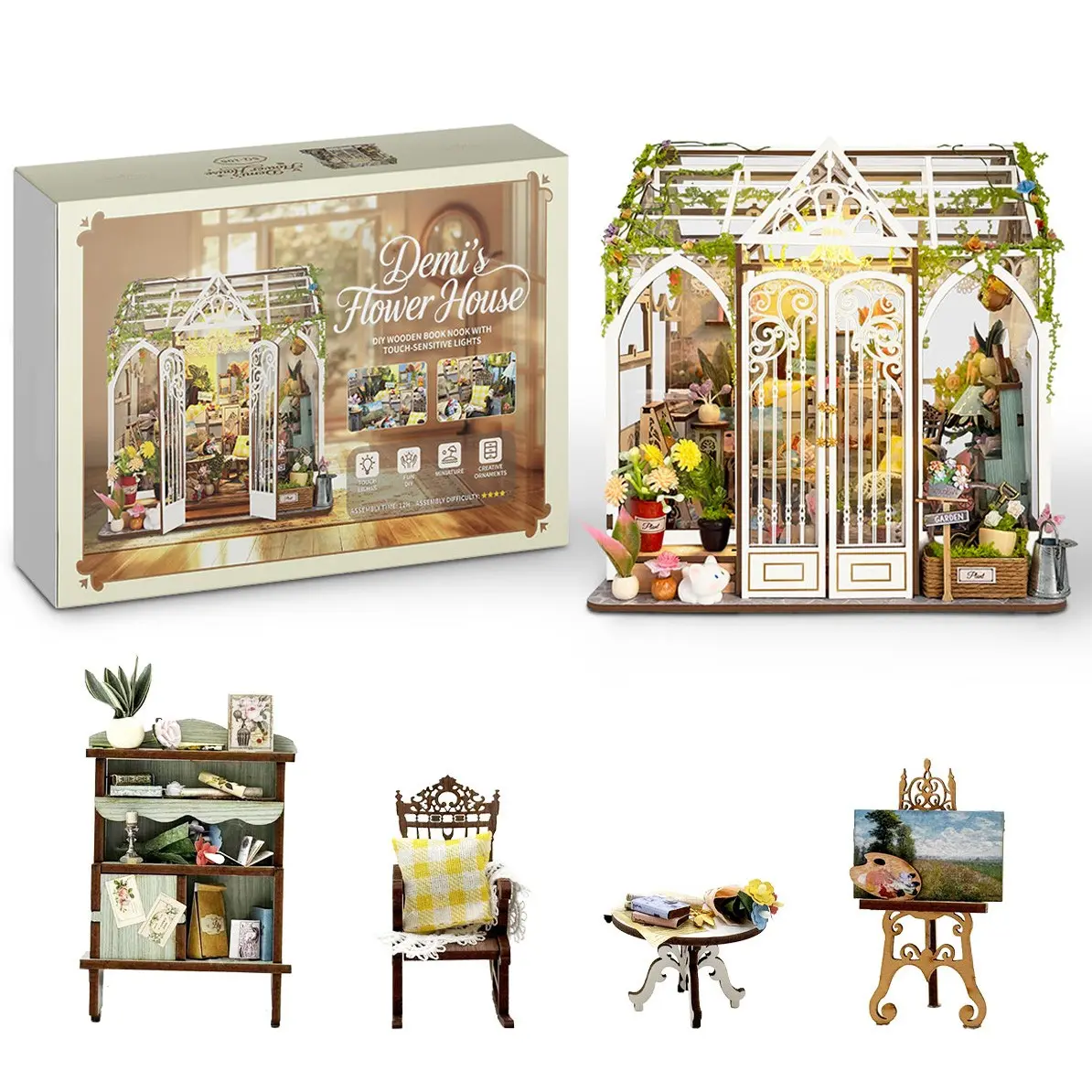 Book Nook Kit, 3D Wooden Puzzle, Creative Mini Book Stand, Adult Brain Teaser Model, Perfect Gift for Holidays, No Batteries or Glue Needed