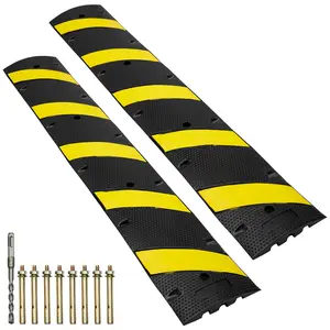 VEVOR 2PCs 6 ft/72'' Rubber Speed Hump, 2 Channel, 22000 lbs Capacity Heavy Duty Traffic Speed Bump, with High Reflective Yellow Strip 8 Expansion Screws and 1 Drill, for Asphalt Concrete Gravel Road