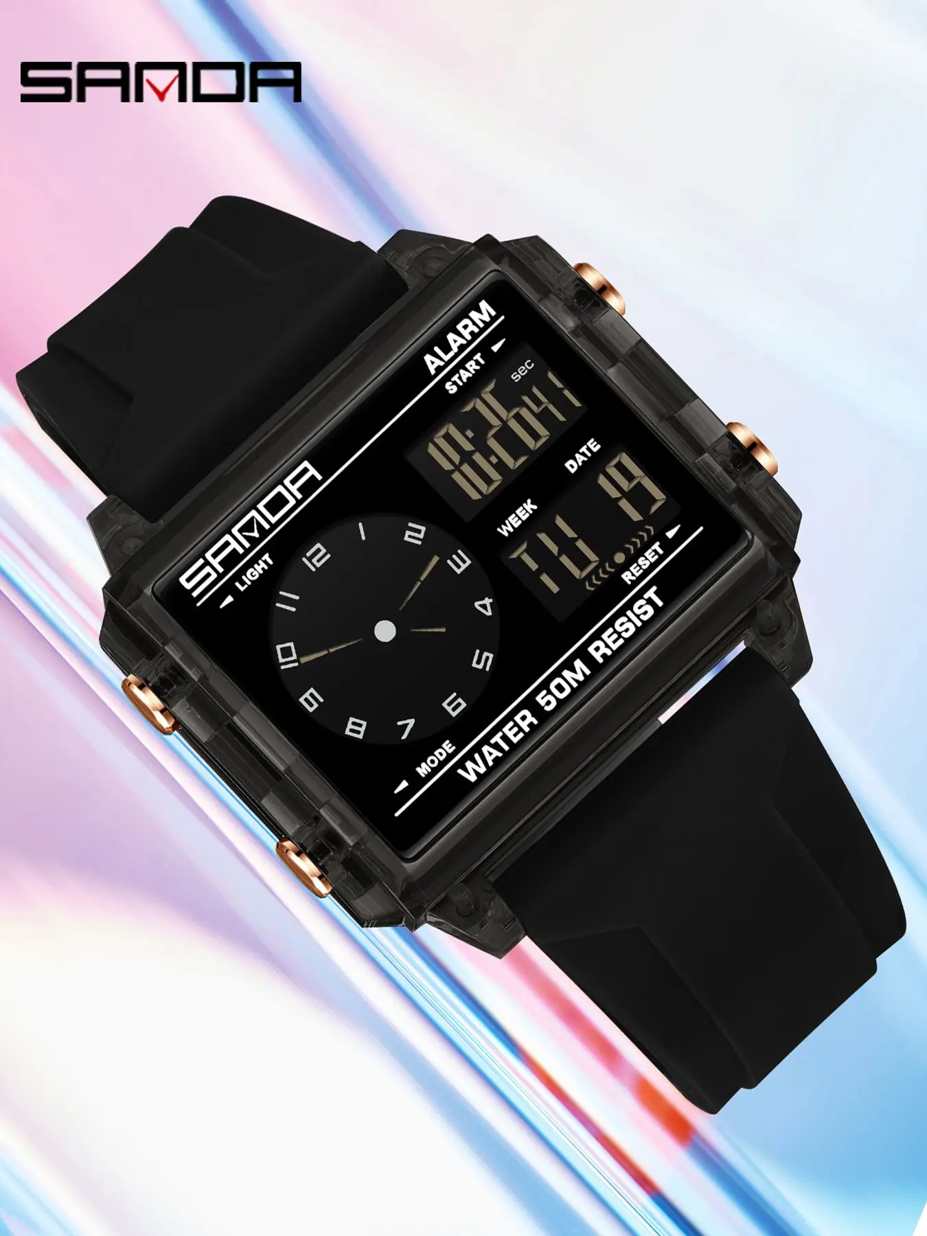 Sanda Fashion Square Electronic Watch, Triple Time Stopwatch Alarm, Waterproof Luminous, Great Birthday & Festival Gift for Students