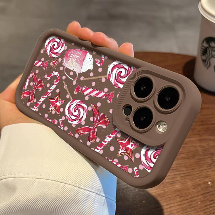 Phone Case: 1pc Christmas Candy Lollipop Bow Phone Case Suitable for Apple iPhone 17 E Air Pro ProMax iPhone16 15 14 Plus 13 12 Mini 11 X XS XR Antidrop Softshell Cartoon Style Cute Can Be Given to Friends