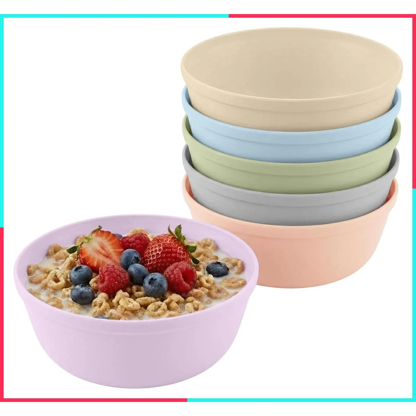 Plastic Bowls Set of 6 – 15oz Multipurpose Deep Plates Salad and Pasta Bowls Ideal for Home, Kids, Parties – Stackable Bowl for Kitchen – Non-BPA and Food Grade – Pastel Colors