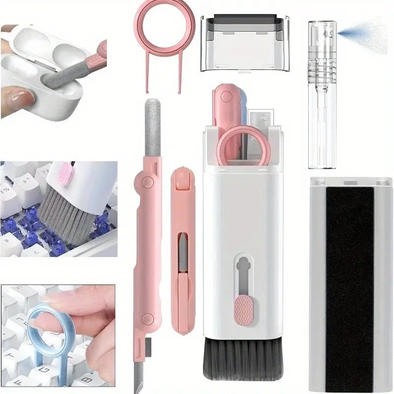Seven-in-one multi-functional cleaning brush: computer keyboard cleaning brush, earphone cleaning brush, phone screen dust brush, keycap removal tool, cleaning kit, Cleaner, multi-functional cleaning brush, essential cleaning supplies.