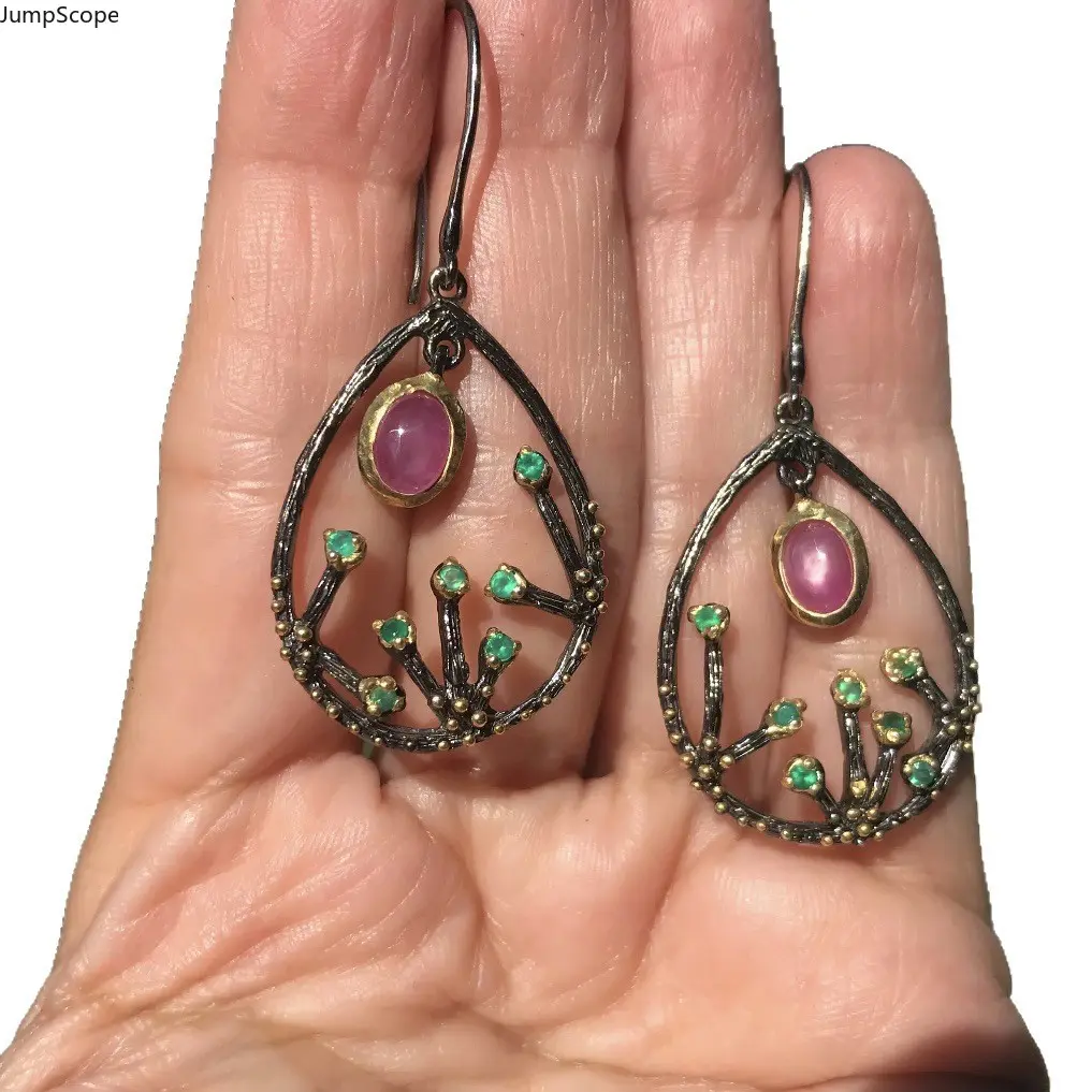 Anti-Tarnish Dual Plated Alloy Artisan Botanical Earrings, Secure Bezel Gem Setting Hypoallergenic Smooth Hook Free Swing Comfort Long Drop Ear Accessory