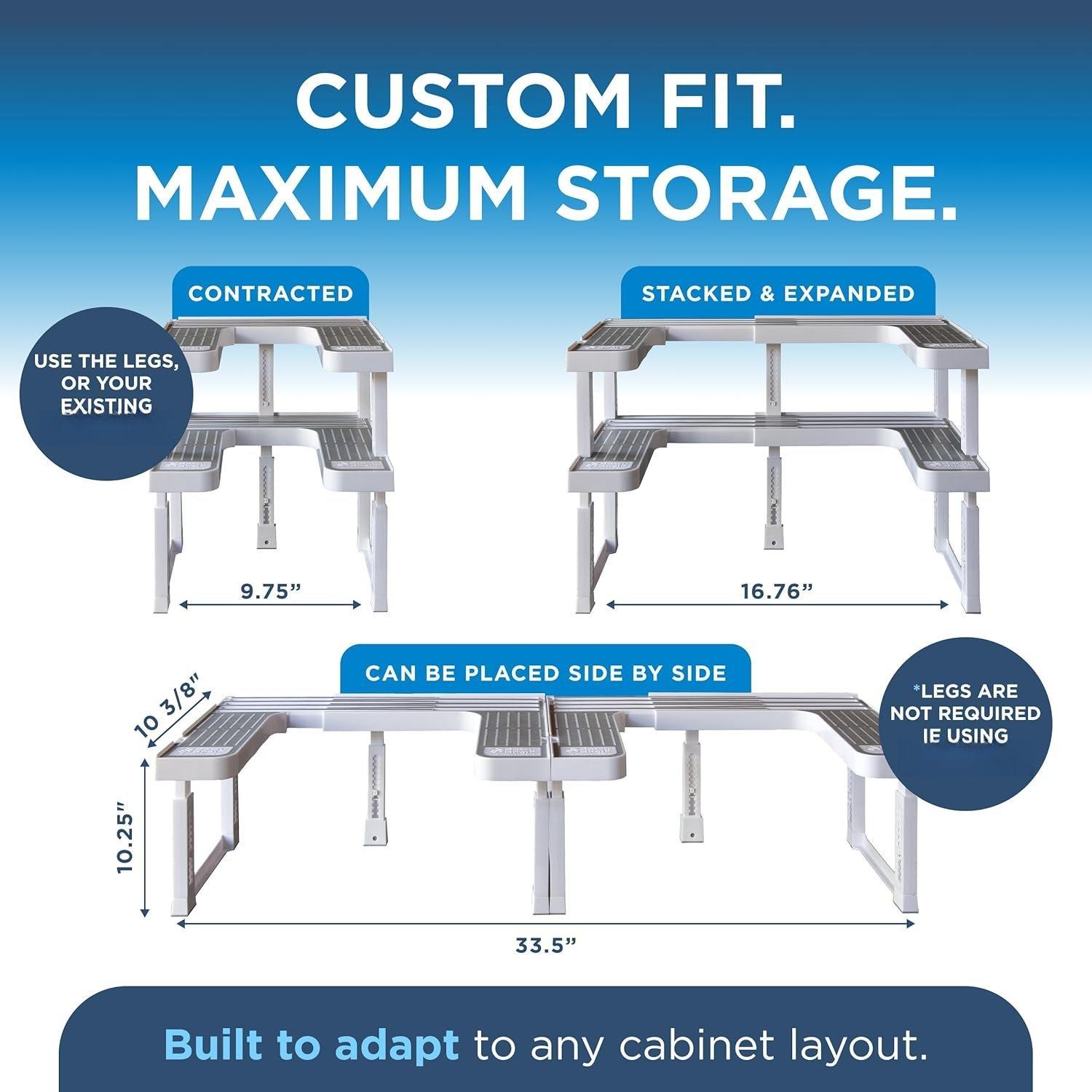3.0 - Expandable 2 Tiered  Rack Organizer for Cabinet & Pantry - Kitchen Seasoning Organizer - Cabinet  Racks for Inside Cabinets ( ) -  Organization