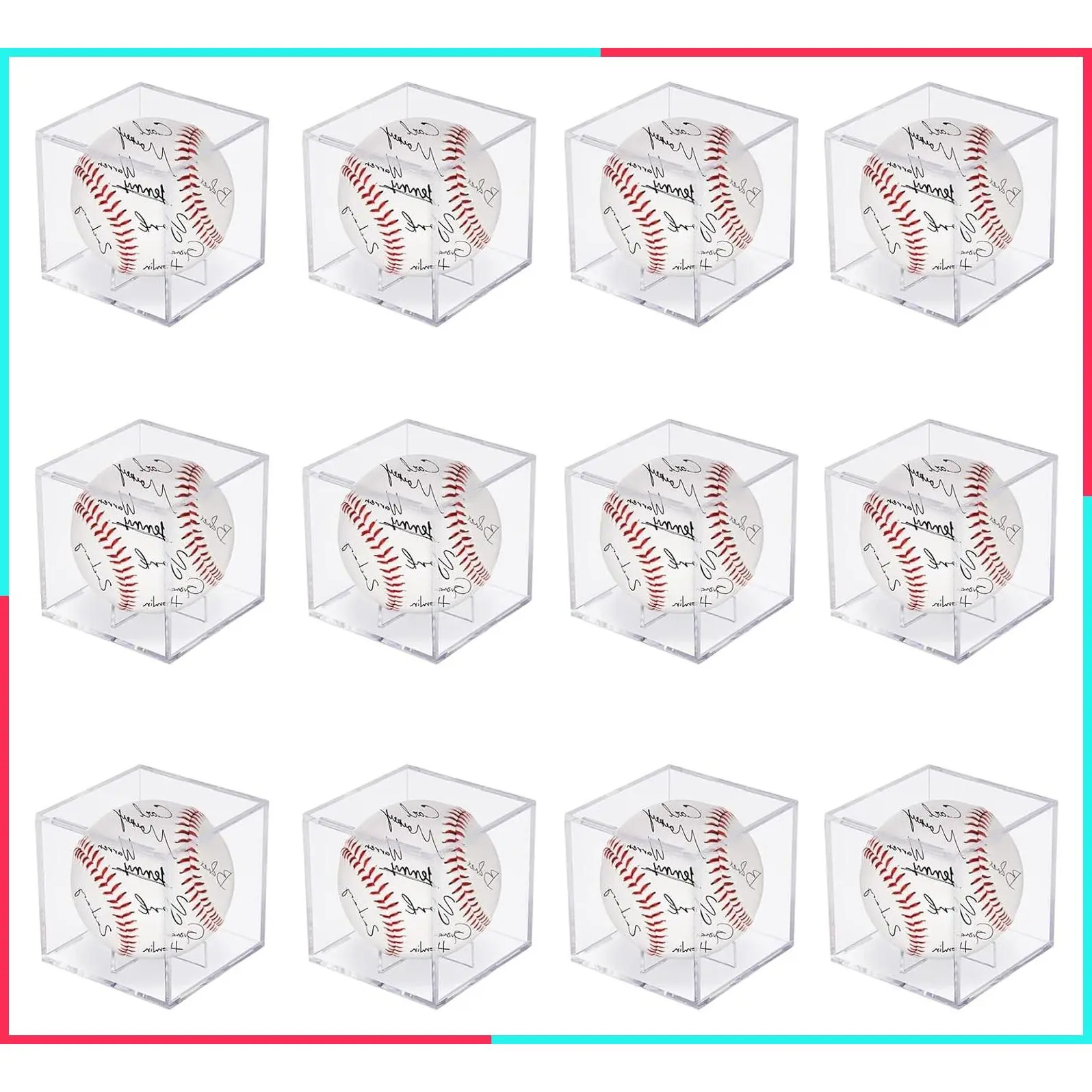 12-Pack Acrylic Baseball Display Case with UV Protection - Clear Memorabilia Holder Cube for Autographed Baseball, Tennis Ball, Golf Ball, Billiard Ball & Collectibles