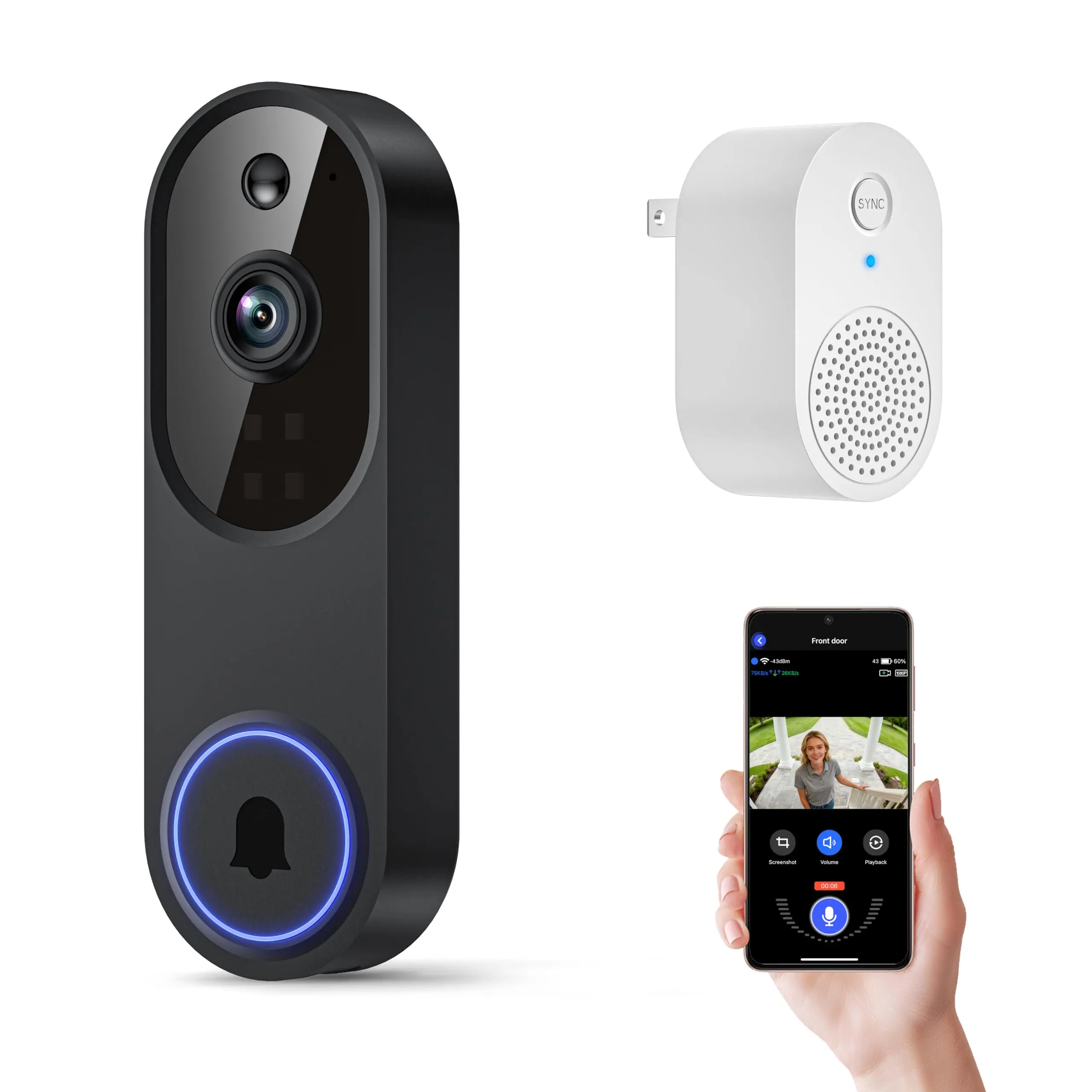 1080P Wireless Video Doorbell Camera with AI Motion Detection, Smart WiFi Doorbell Cam, FHD Live View, Night Vision, Two-Way Audio, Instant Alerts, Cloud Storage, 2.4GHz WiFi Only (Purple)