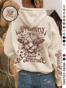 women's cow print hoodie, fashion casual letter graphic hooded pullover for daily holiday outdoor wear, women clothing for fall & winter, going out tops, hoodies for women, hoodies streetwear, cute hoodies, womenswear, clothe, heavyweight cotton hoodie