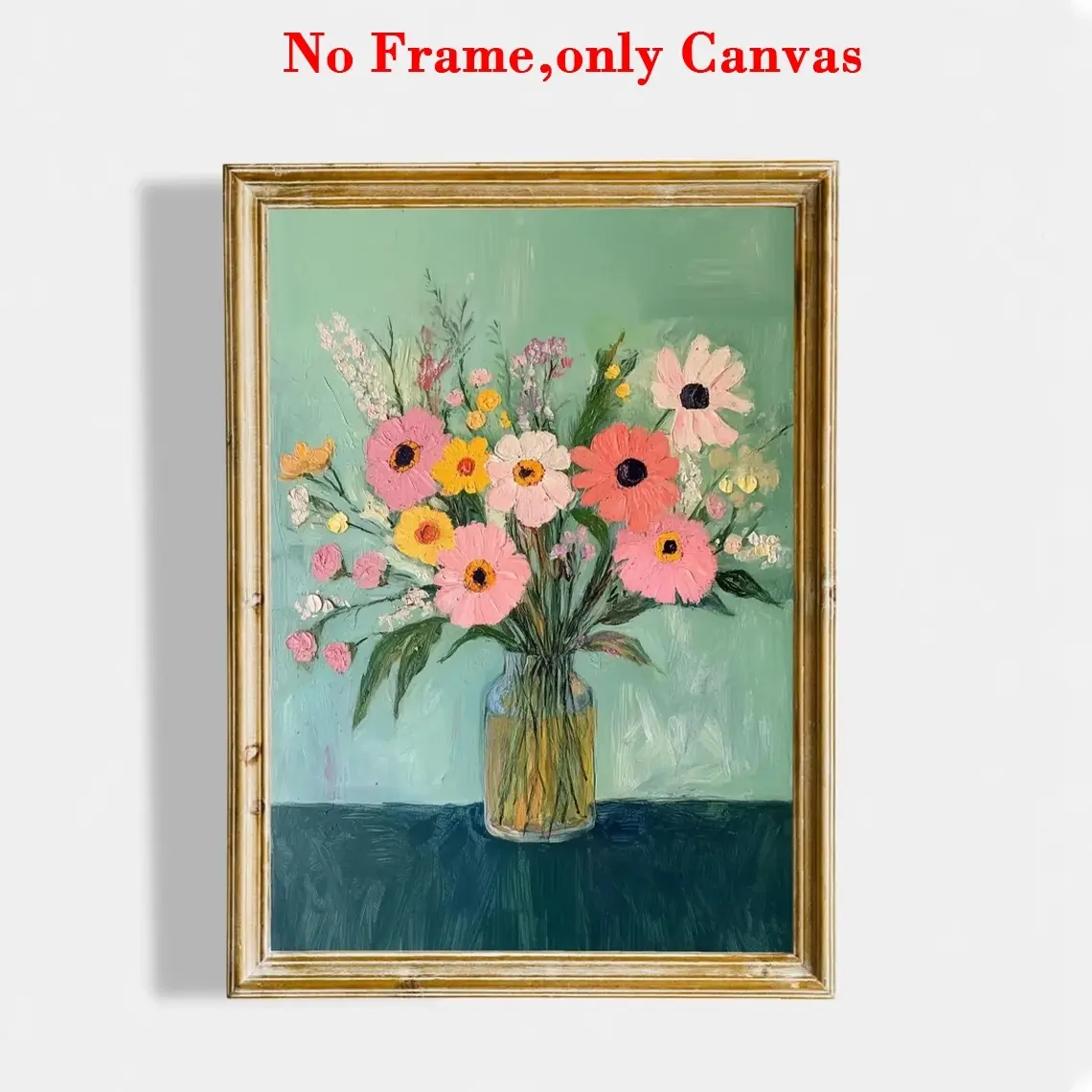 1 PC, wall art, vintage poster, whimsical floral art print, retro spring pink small wildflowers canvas painting, unique and creative wall aesthetic decoration, perfect decoration for kitchen and dining room, frameless