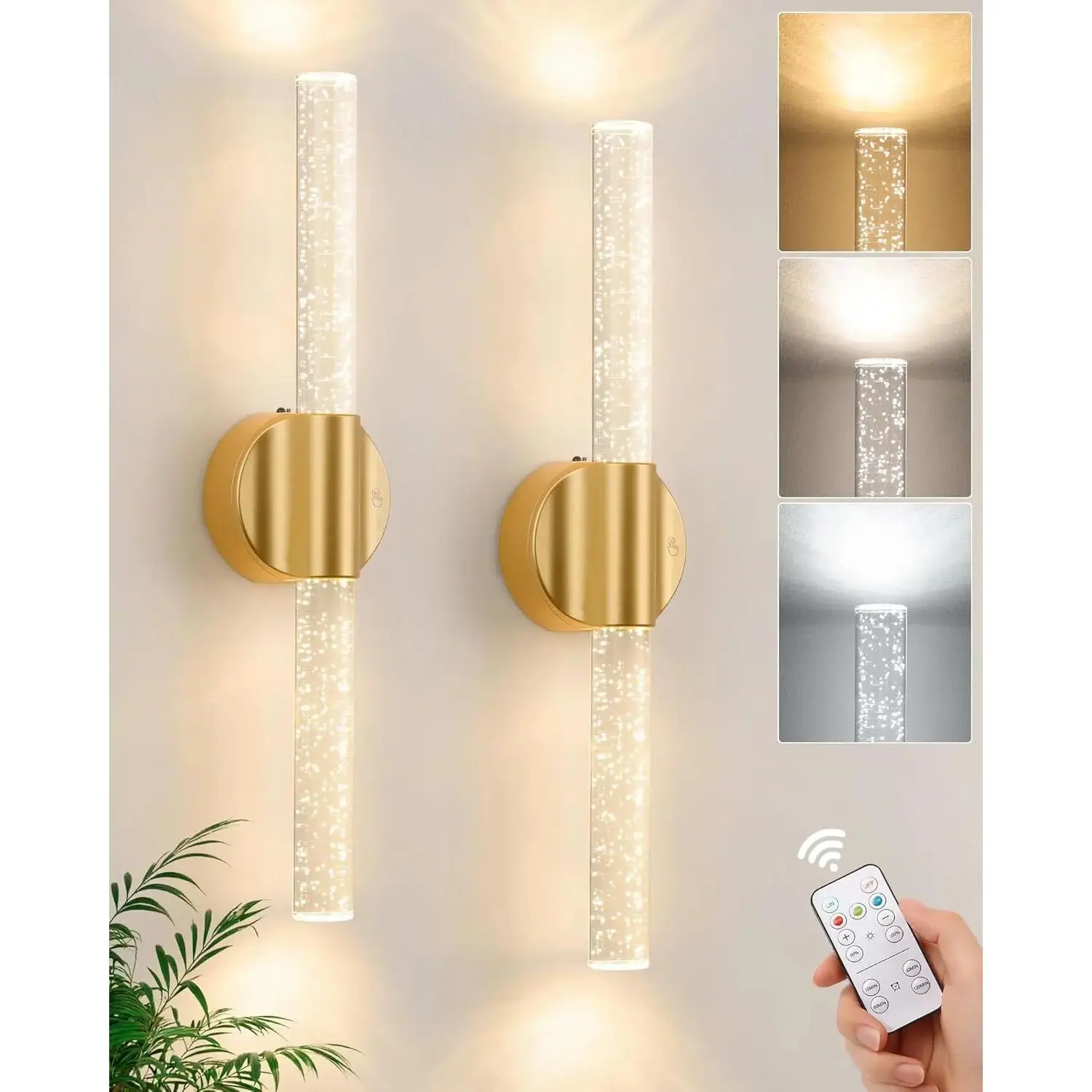 2pcs Set Gold Battery Operated Wall Sconces, Rechargeable Magnetic Linear Wall Lights for Bedroom, Wireless Sconces with Remote&Touch Control, 3CCT&Dimmable Wall Lamp for Living Room,black,christmas