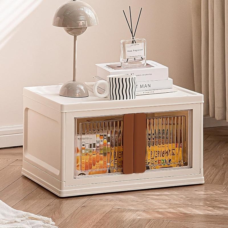 Stackable Storage Bins with LidsFoldable Box Closet Organizers and Storage Organize Cabinet Brown Handle MultiFunctional Bins Plastic Drawers for Utility Room car Trunk Brown Pack1