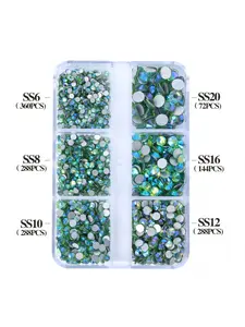 QIIY 6-Grid Mix Size 1440Pcs SS6-SS20 Glass Flatback Rhinestone Crystal AB Stone For Nail Decoration Clothing Accessories