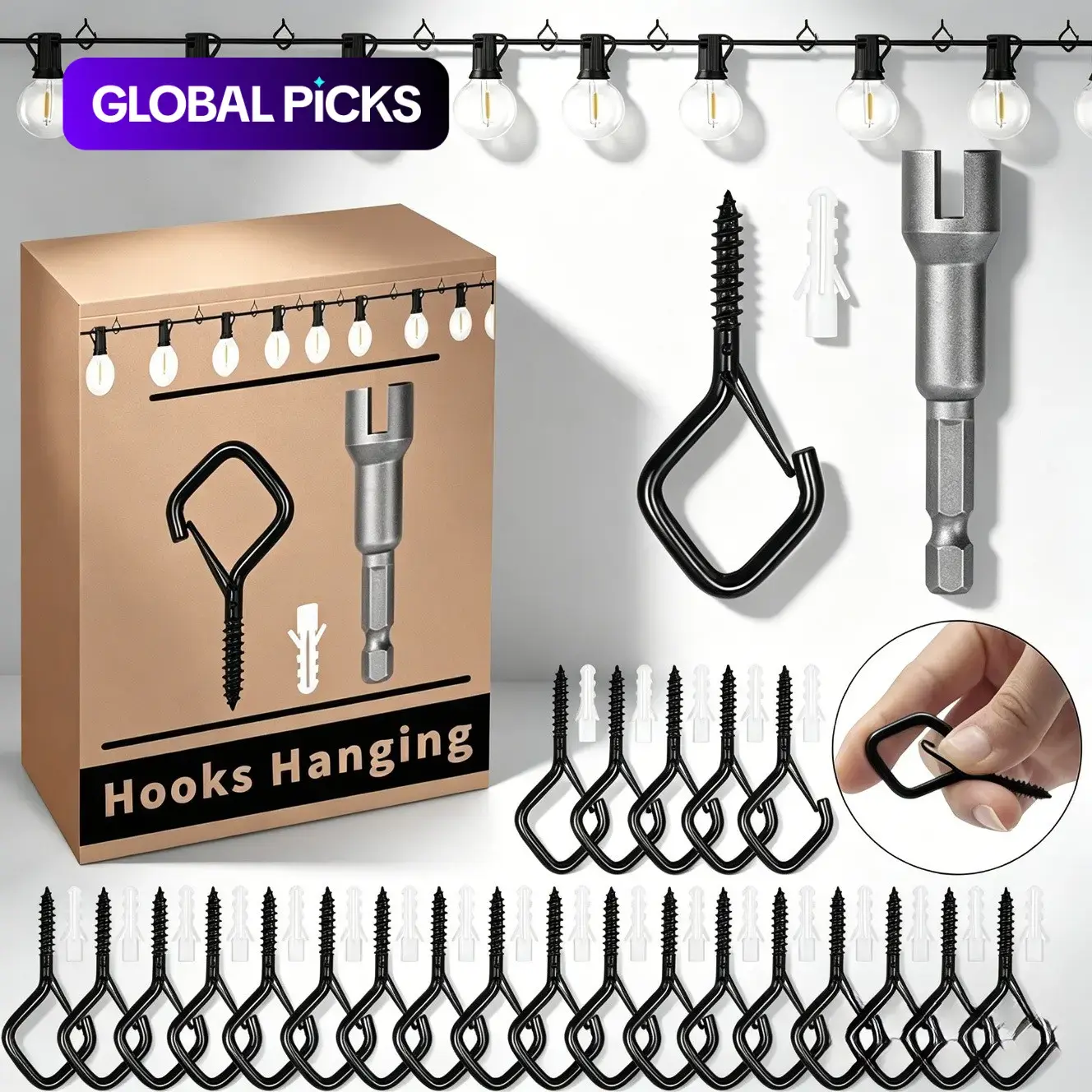 35pcs Safety Screw Eye Hooks for Hanging Heavy Duty, Durable Metal Ceiling Hooks, Wall Mount Hooks for Plants, Wind Chimes, Bird Feeder & Outdoor String Lights, 2.36 Inch, Wall Mounted Hook #GLOBAL PICKS