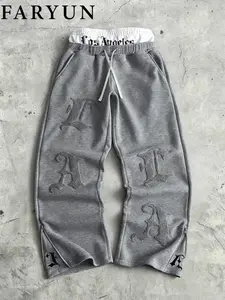 FARYUN  Men's Fashion Print Dual Waist Long Pants, Sporty Hip-Hop Casual Style, Essential Trendy Pants for All Seasons, Perfect for Travel and Exercise