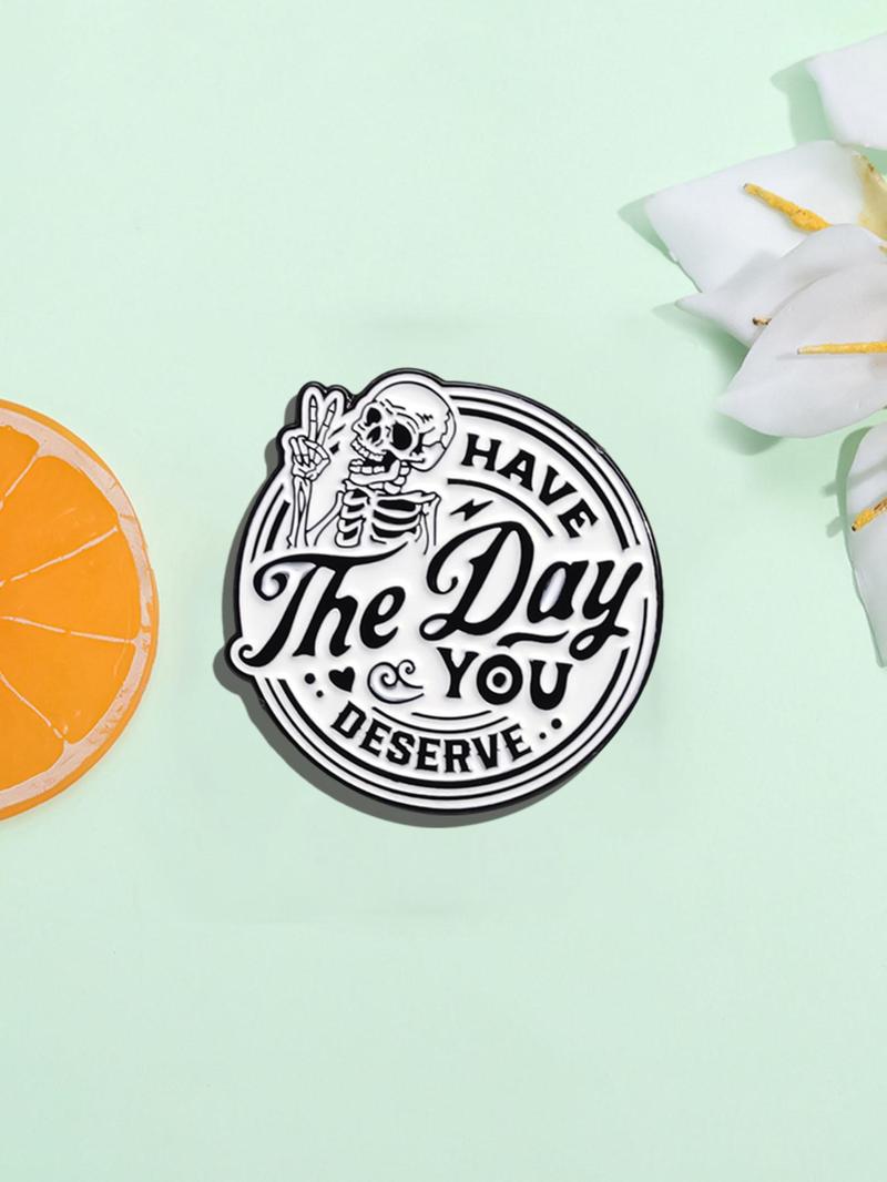 Skeleton & Letter Pattern Brooch, Fashion Brooch for Women & Men, Enamel Pin Suitable for Backpacks, Jeans, Scarves, Hats Decoration, Hat Pins