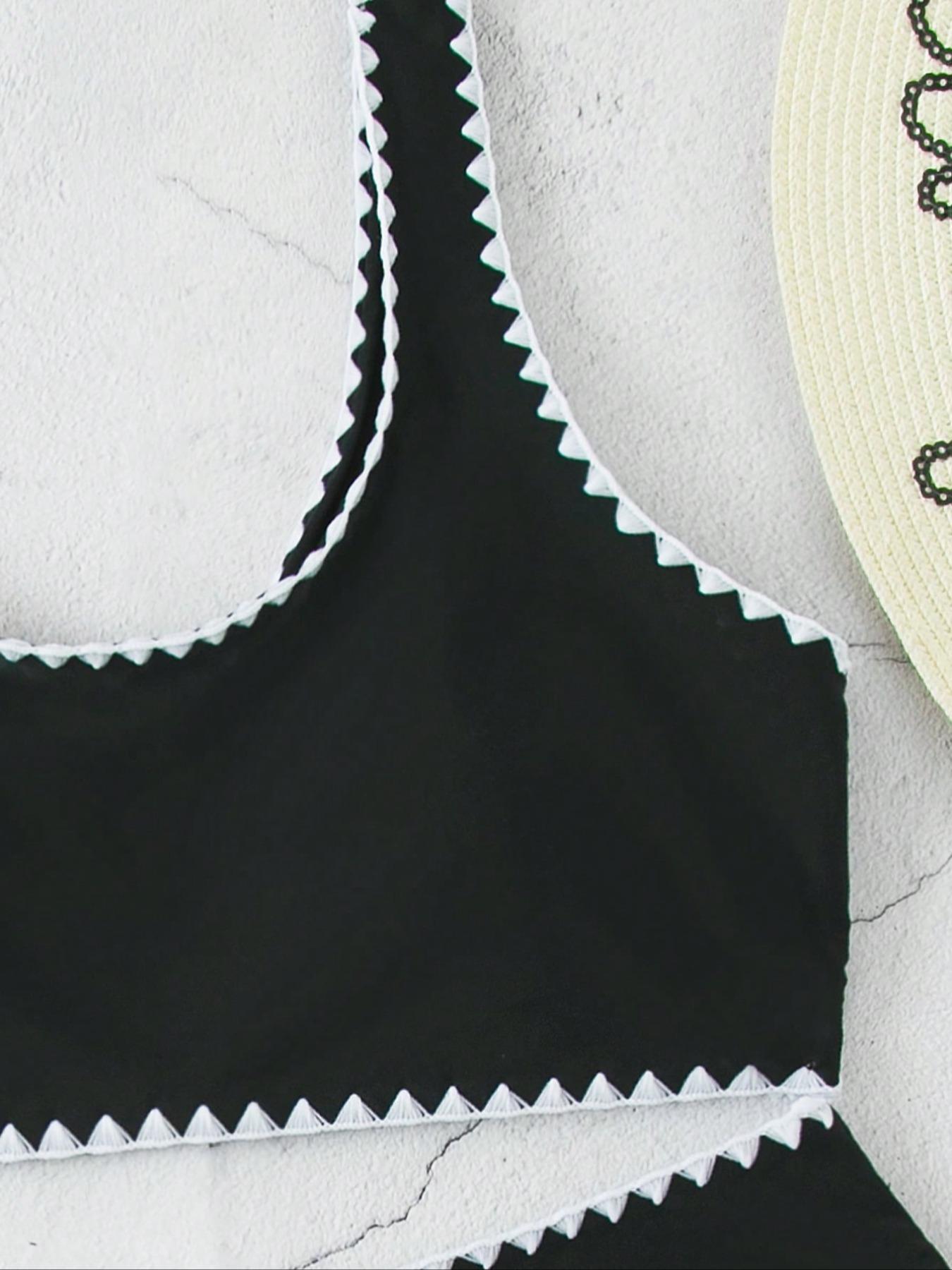 Women's Contrast Binding Bikinis Set, Solid Color U Neck Bikini Top & Swim Thong Swimwear Set, Bathing Suits 2026 for Women, Summer Swimsuit Sets, Ladies Summer Swimsuit for Beach Holiday, Bikini Swimsuits