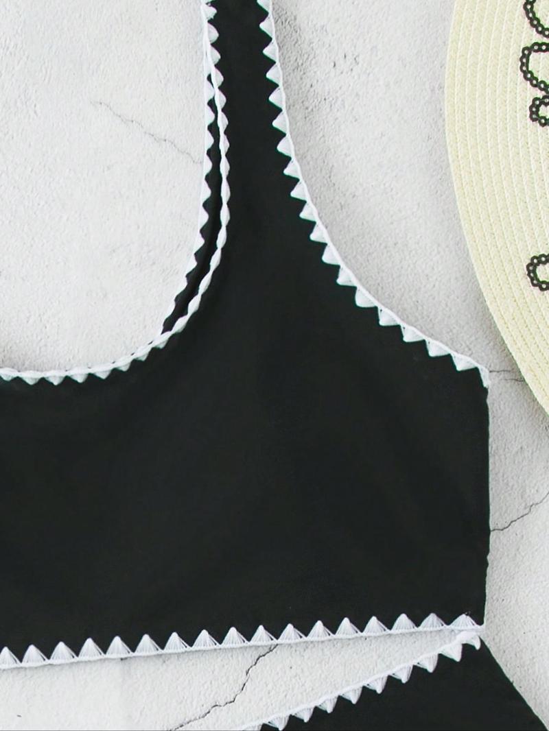 Women's Contrast Binding Bikinis Set, Solid Color U Neck Bikini Top & Swim Thong Swimwear Set, Bathing Suits 2026 for Women, Summer Swimsuit Sets, Ladies Summer Swimsuit for Beach Holiday