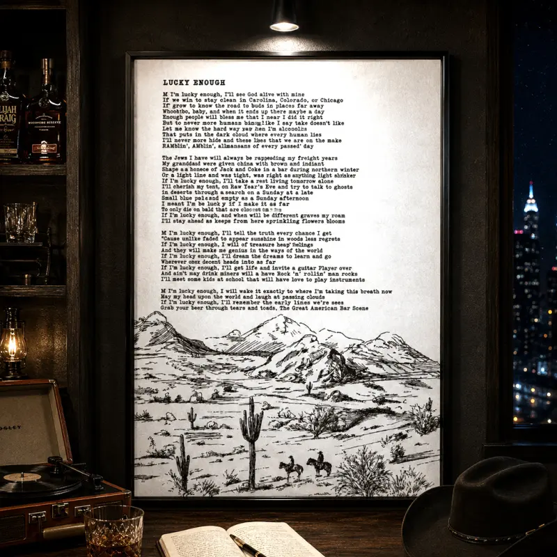 Lucky Enough Poem Art Print Poster, Inspired Lyric Wall Art, Thoughtful Home Decor, Music Fan Gift, Minimalist Quote Poster, Literary Wall Decor, Poetic Room Decor